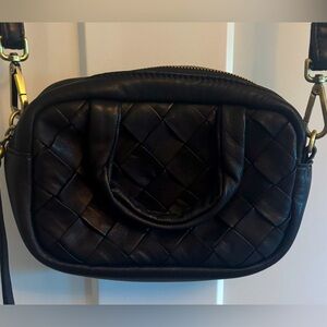 Hobo Black Woven Leather Crossbody Bag